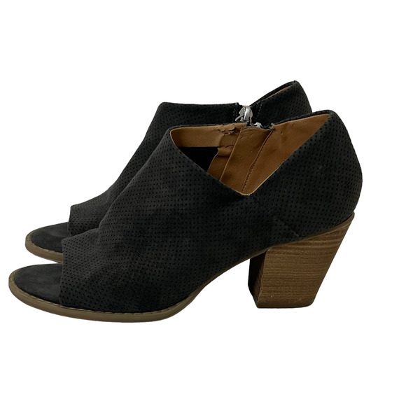 Dolce Vita DV8 Womens Open Toe Booties Size 8.5 Black Suede Perforated Side Zip - Picture 3 of 11